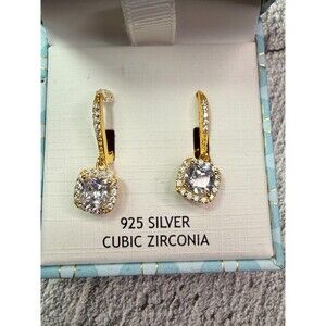 NIB Nanette Lepore Leverback Vermeil 925 Silver Cubic Zirconia Earrings